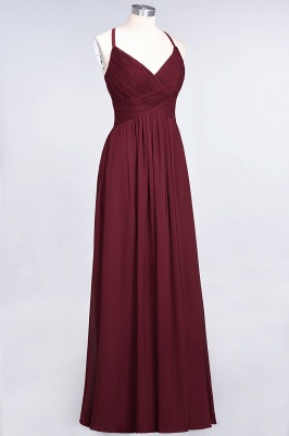 A-line Chiffon Spaghetti-Straps V-Neck Summer Floor-Length Bridesmaid Dress UK with Ruffles_37