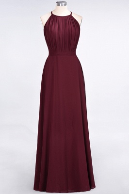 A-line Chiffon Jewel Summer Floor-Length Bridesmaid Dress UK with Ruffles