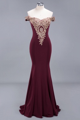 Charming Off-The-Shoulder Floor-Length Mermaid Fit and Flare Appliques Zipper Prom Dress UK_2