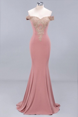 Charming Off-The-Shoulder Floor-Length Mermaid Fit and Flare Appliques Zipper Prom Dress UK_1