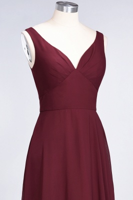 A-line Chiffon V-Neck Straps Summer Ruffles Floor-Length Bridesmaid Dress UK with Open Back_6