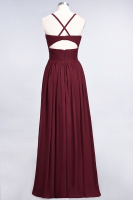 A-line Chiffon Spaghetti-Straps V-Neck Summer Floor-Length Bridesmaid Dress UK with Ruffles_36