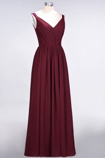 A-line Chiffon Straps V-Neck Summer Backless Floor-Length Bridesmaid Dress UK with Ruffles_4