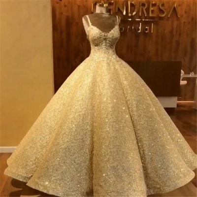 Affordable Lace Sleeveless Ball Wedding Dresses Straps Sequins Bridal Gowns Online_3