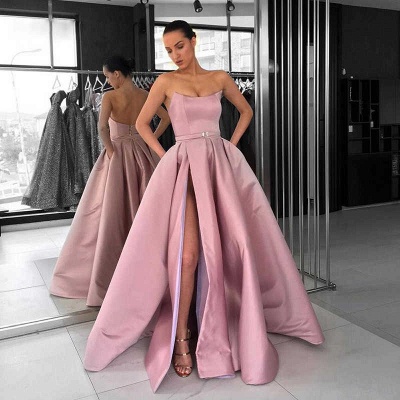 New Arrival Sleeveless Strapless Front Split Fitted Zipper Floor-Length Exclusive Prom Dresses UK | New Styles_3