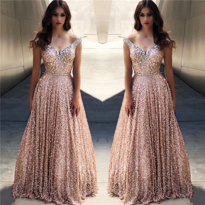 Shining Gold Sequins Evening Dresses Off-the-Shoulder Prom Dresses UK Online_2