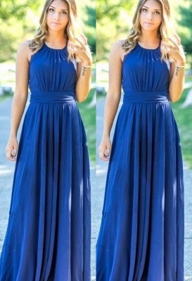 Ocean Blue Halter Chiffon  Bridesmaid Dresses Open Back On Sale_1