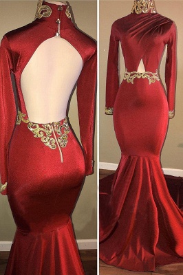 Long Sleeves High Neck Hollow Back Trumpet Prom Dresses | Suzhou UK Online Shop_1