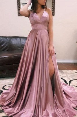 Princess A-line Sexy Low Cut Summer Sleeveless Front Slit Long Prom Dresses | Suzhou UK Online Shop_5