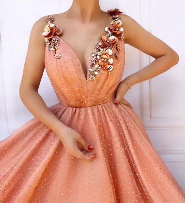 Orange Flower Appliques Straps Summer Sleeveless Quality Tulle Princess A-line Prom Dress | Suzhou UK Online Shop_2