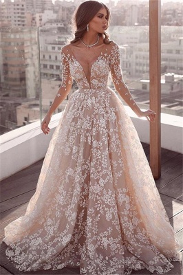 Gorgeous Lace Applique Wedding Dresses | Long Sleeves Floral Bridal Gowns_1