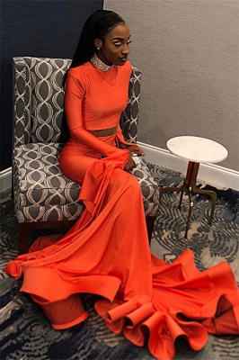 Sexy Orange Sleeved High-Neck Trumpet Long Prom Dress | Suzhou UK Online Shop_4