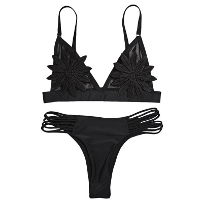 Sutiã acolchoado de flor de duas peças Bandagem Push Up Bikinis_9