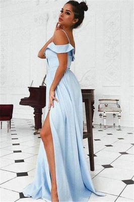 Glamorous Off-the-Shoulder Ruffle Prom Dresses | Side slit A-Line Sleeveless Evening Dresses_2