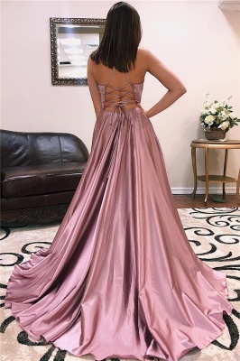 Princess A-line Sexy Low Cut Summer Sleeveless Front Slit Long Prom Dresses | Suzhou UK Online Shop_4