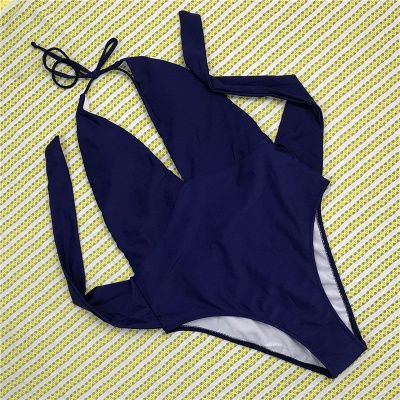 Ternos de Swimwear de uma peça com decote em V Halter Ribbon Bow_3