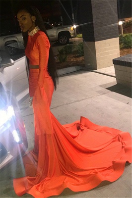 Sexy Orange Sleeved High-Neck Trumpet Long Prom Dress | Suzhou UK Online Shop_2