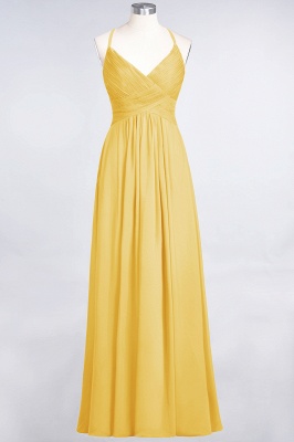 A-line Chiffon Spaghetti-Straps V-Neck Summer Floor-Length Bridesmaid Dress UK with Ruffles_16