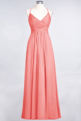 A-line Chiffon Spaghetti-Straps V-Neck Summer Floor-Length Bridesmaid Dress UK with Ruffles_7