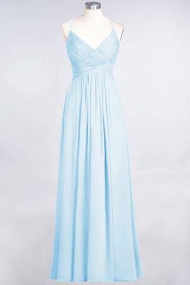 A-line Chiffon Spaghetti-Straps V-Neck Summer Floor-Length Bridesmaid Dress UK with Ruffles_22