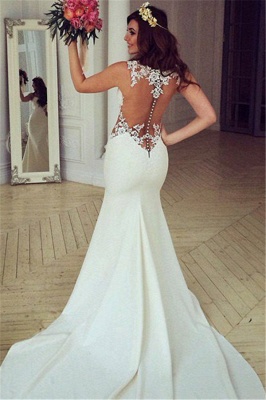 Sheer Back Lace Buttons Wedding Dress  Mermaid Sleeveless Sexy Bridal Gowns BA3691_2