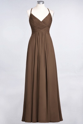 A-line Chiffon Spaghetti-Straps V-Neck Summer Floor-Length Bridesmaid Dress UK with Ruffles_12