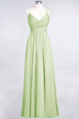 A-line Chiffon Spaghetti-Straps V-Neck Summer Floor-Length Bridesmaid Dress UK with Ruffles_33