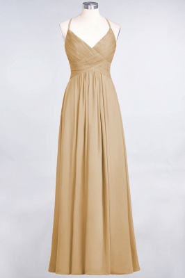 A-line Chiffon Spaghetti-Straps V-Neck Summer Floor-Length Bridesmaid Dress UK with Ruffles_13