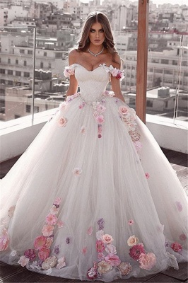 Stylish Off-The-Shoulder Ball-Gown Wedding Dresses with Flower | Bridal Gowns Online_1