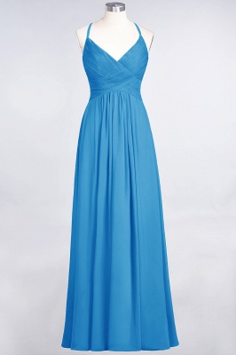 A-line Chiffon Spaghetti-Straps V-Neck Summer Floor-Length Bridesmaid Dress UK with Ruffles_24