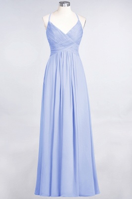 A-line Chiffon Spaghetti-Straps V-Neck Summer Floor-Length Bridesmaid Dress UK with Ruffles_21