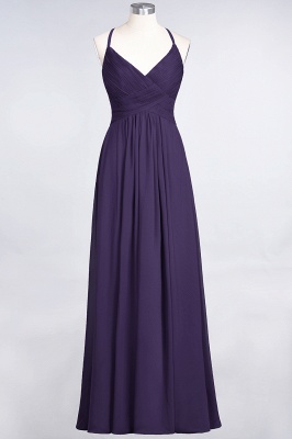 A-line Chiffon Spaghetti-Straps V-Neck Summer Floor-Length Bridesmaid Dress UK with Ruffles_18