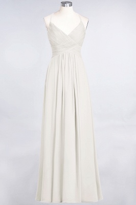 A-line Chiffon Spaghetti-Straps V-Neck Summer Floor-Length Bridesmaid Dress UK with Ruffles_2