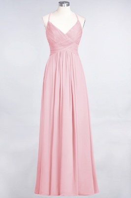 A-line Chiffon Spaghetti-Straps V-Neck Summer Floor-Length Bridesmaid Dress UK with Ruffles_4