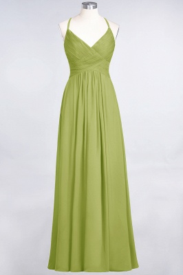 A-line Chiffon Spaghetti-Straps V-Neck Summer Floor-Length Bridesmaid Dress UK with Ruffles_32