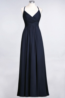 A-line Chiffon Spaghetti-Straps V-Neck Summer Floor-Length Bridesmaid Dress UK with Ruffles_27