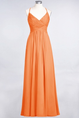 A-line Chiffon Spaghetti-Straps V-Neck Summer Floor-Length Bridesmaid Dress UK with Ruffles_15