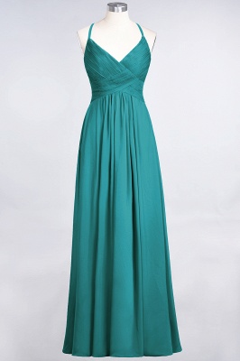 A-line Chiffon Spaghetti-Straps V-Neck Summer Floor-Length Bridesmaid Dress UK with Ruffles_31