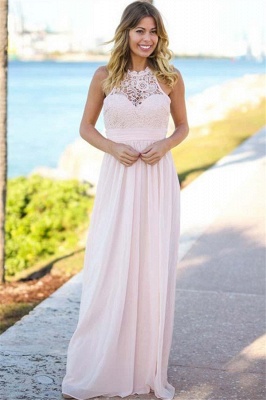 Open Back Pink Lace Chiffon Bridesmaid Dress | Sleeveless Sexy Dresses for Maid Of Honor_2