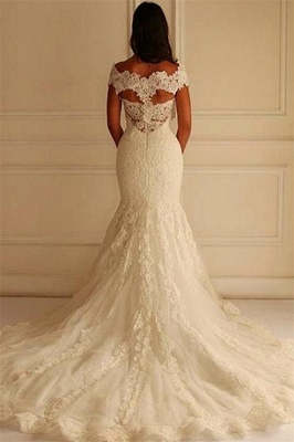 Elegant Off-The-Shoulder Mermaid Lace-Applique Wedding Dresses_3