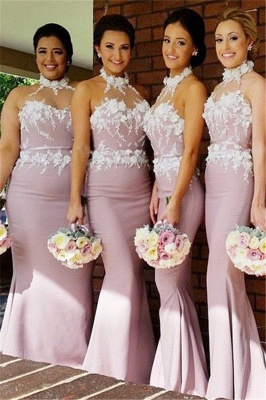 New Arrival Mermaid Halter Long Bridesmaid Dress High Collar  Plus Size Wedding dress_1