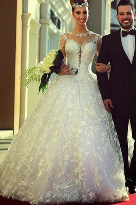 Court Train Lace Charming Wedding Dresses  Long Sleeve Bridal Ball Gowns_2