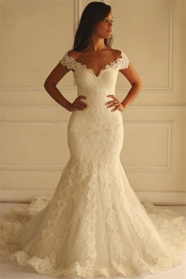 Elegant Off-The-Shoulder Mermaid Lace-Applique Wedding Dresses_2