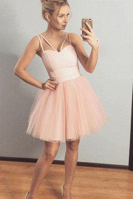 Chic Spaghetti-Straps Sweetheart Short A-Line Tulle Homecoming Dress_1