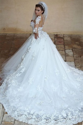 Beautiful White Tulle Ball Gown Wedding Dress Court Train Lace Plus Size Bridal Gowns_1