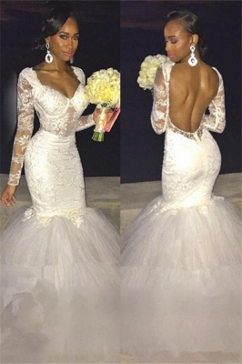 Sexy Backless Long-Sleeve Bridal Gowns  | Lace Mermaid Wedding Dress_2