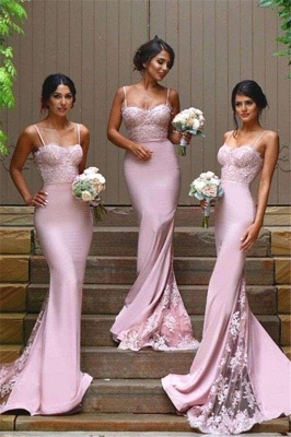 Sexy Sheath Spaghetti Straps Bridesmaid Dresses   Evening Dress with Lace Appliques_2