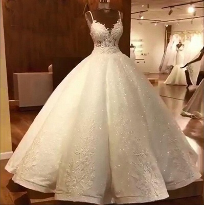 Tempting Spaghetti Straps Lace Wedding Dresses Ball Gown Bridal Gowns Online_5