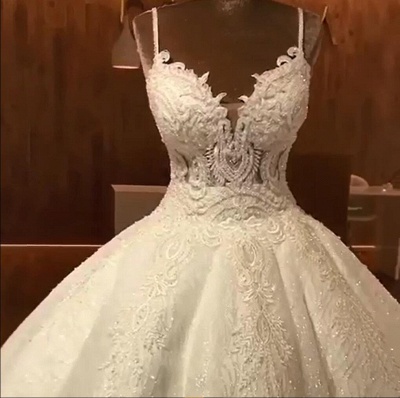 Tempting Spaghetti Straps Lace Wedding Dresses Ball Gown Bridal Gowns Online_4