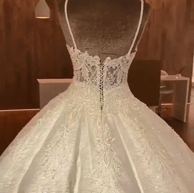 Tempting Spaghetti Straps Lace Wedding Dresses Ball Gown Bridal Gowns Online_3